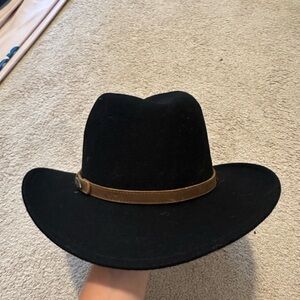 Western black wool hat with brown buckle 100% wool